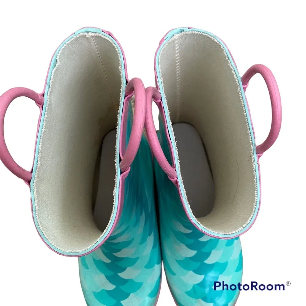 Pink and Mint Mermaid Lined Rain Boots
